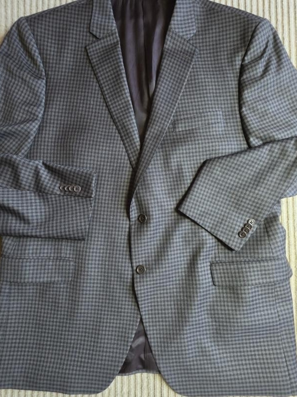 Peter Millar Mens Gray Wool Blazer Jacket 50 Tall Plaid Micro Check